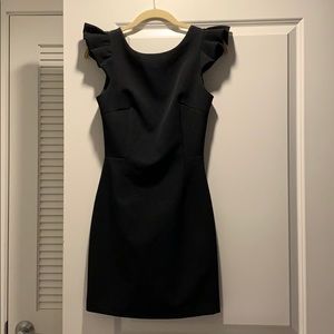 Zara black ruffle sleeve, low back cocktail dress